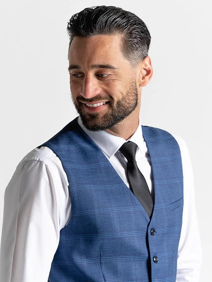 Deep Blue Tweed Three Piece Suit â€“ Light Blue Check Tailored Fit Blazer, Waistcoat, and Trousers â€“ Sophisticated Formalwear for Weddings and Special Events - The Tie Company