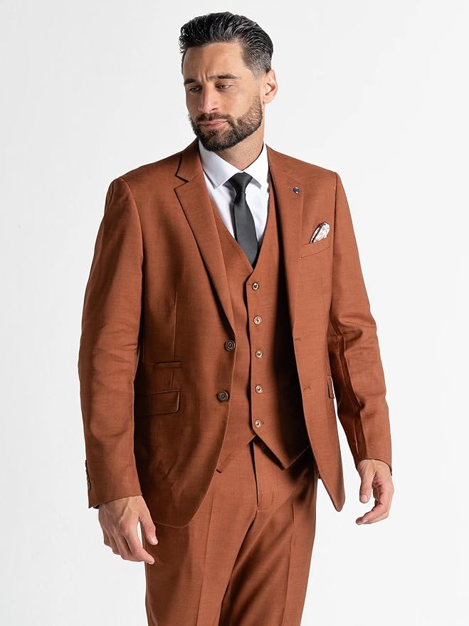 Edward Bronze Three-Piece Suit â€“ Slim Fit, Notch Lapel, Single-Breasted, Two-Button Closure â€“ Ideal for Weddings and Formal Events - The Tie Company