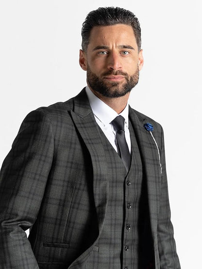 Dark Green Tweed Three Piece Suit â€“ Black Check Tailored Fit Blazer, Waistcoat, and Trousers â€“ Elegant Vintage-Inspired Formalwear for Weddings and Events - The Tie Company