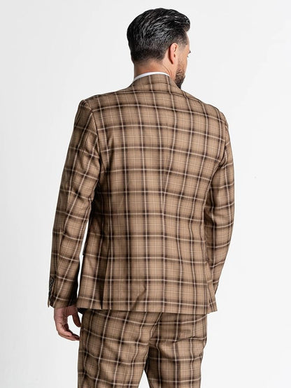 Coffee Tweed Three Piece Suit â€“ Brown Check Tailored Fit Blazer, Waistcoat, and Trousers â€“ Sophisticated Vintage-Inspired Formalwear for Weddings and Special Events - The Tie Company