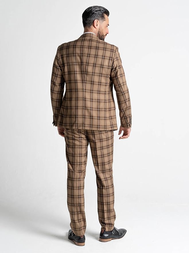 Coffee Tweed Three Piece Suit â€“ Brown Check Tailored Fit Blazer, Waistcoat, and Trousers â€“ Sophisticated Vintage-Inspired Formalwear for Weddings and Special Events - The Tie Company