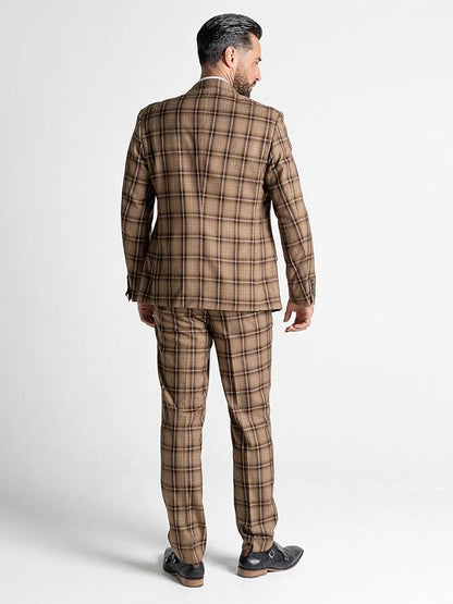 Coffee Tweed Three Piece Suit â€“ Brown Check Tailored Fit Blazer, Waistcoat, and Trousers â€“ Sophisticated Vintage-Inspired Formalwear for Weddings and Special Events - The Tie Company