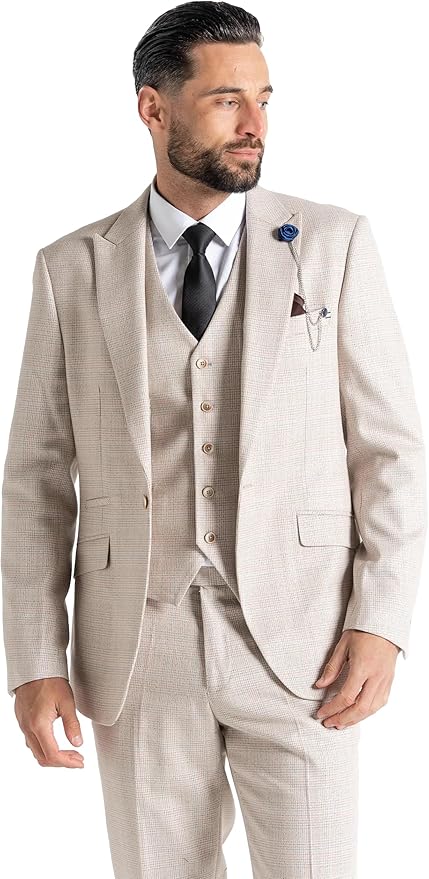 Cream Tweed Three Piece Suit â€“ Tailored Fit Blazer, Waistcoat, and Trousers â€“ Elegant Vintage-Inspired Formalwear for Weddings and Special Occasions - The Tie Company