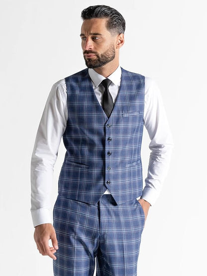 Royal Blue Tweed Three Piece Suit â€“ Sky Blue Check Tailored Fit Blazer, Waistcoat, and Trousers â€“ Stylish Formalwear for Weddings and Special Occasions Search this page - The Tie Company