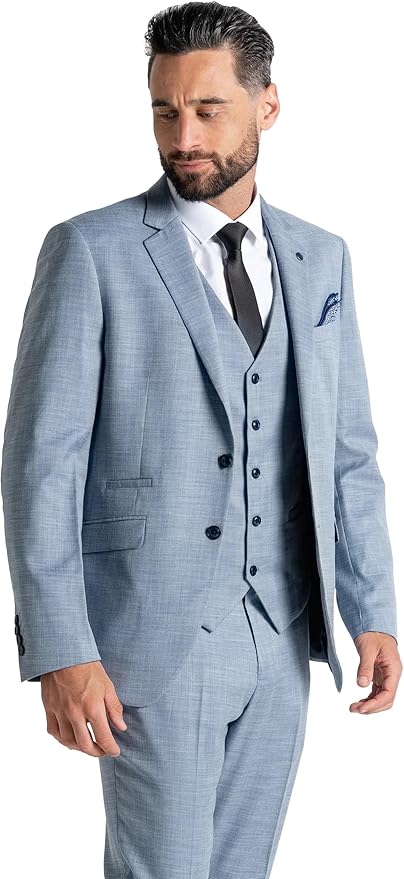 Edward Pastel Blue Three-Piece Suit â€“ Slim Fit, Peak Lapel, Single-Breasted, Two-Button Closure â€“ Ideal for Weddings and Formal Events - The Tie Company