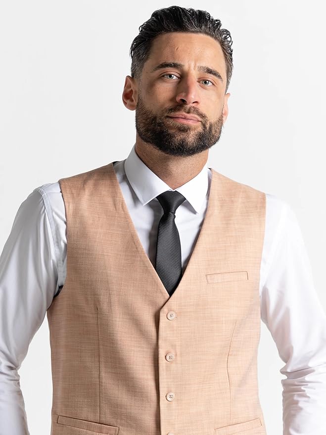 Peach Three Piece Suit - Slim Fit Blazer, Trousers &amp; Waistcoat, Notch Lapel, Complimentary Pocket Square &amp; Tie, Perfect for Weddings &amp; Events - Edward - The Tie Company