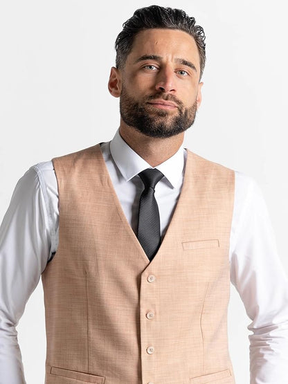 Peach Three Piece Suit - Slim Fit Blazer, Trousers &amp; Waistcoat, Notch Lapel, Complimentary Pocket Square &amp; Tie, Perfect for Weddings &amp; Events - Edward - The Tie Company