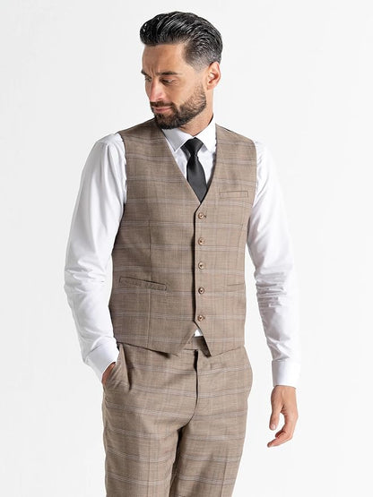 Coffee Tweed Three Piece Suit â€“ Dark Brown and White Check Tailored Fit Blazer, Waistcoat, and Trousers â€“ Classic Formalwear for Weddings and Special Occasions - The Tie Company