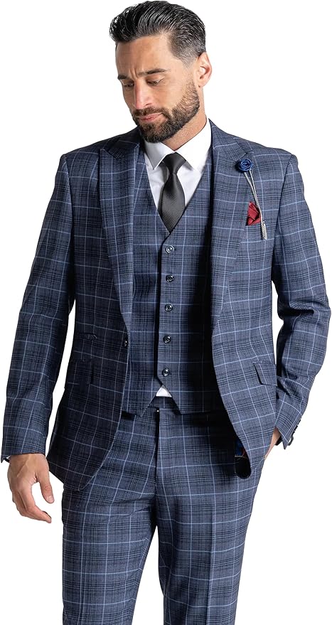 Submarine Blue Tweed Three Piece Suit â€“ Light Blue Check Tailored Fit Blazer, Waistcoat, and Trousers â€“ Elegant Formalwear for Weddings and Special Occasions - The Tie Company