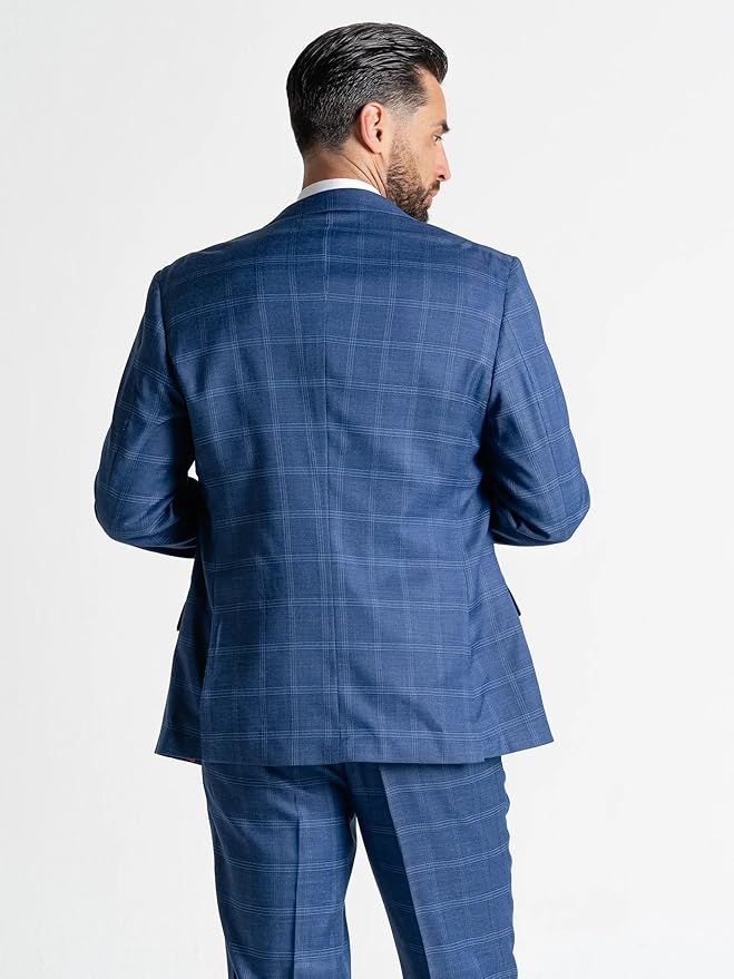 Deep Blue Tweed Three Piece Suit â€“ Light Blue Check Tailored Fit Blazer, Waistcoat, and Trousers â€“ Sophisticated Formalwear for Weddings and Special Events - The Tie Company
