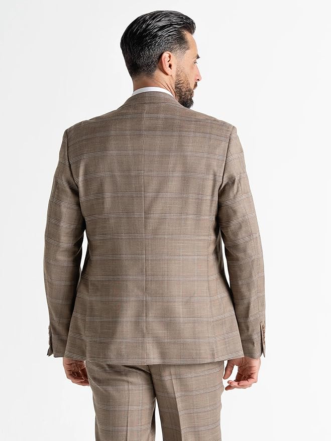 Coffee Tweed Three Piece Suit â€“ Dark Brown and White Check Tailored Fit Blazer, Waistcoat, and Trousers â€“ Classic Formalwear for Weddings and Special Occasions - The Tie Company