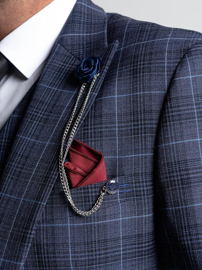 Submarine Blue Tweed Three Piece Suit â€“ Light Blue Check Tailored Fit Blazer, Waistcoat, and Trousers â€“ Elegant Formalwear for Weddings and Special Occasions - The Tie Company