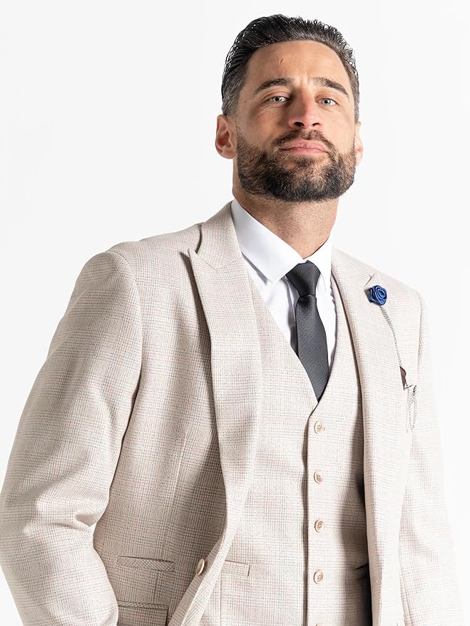 Cream Tweed Three Piece Suit â€“ Tailored Fit Blazer, Waistcoat, and Trousers â€“ Elegant Vintage-Inspired Formalwear for Weddings and Special Occasions - The Tie Company