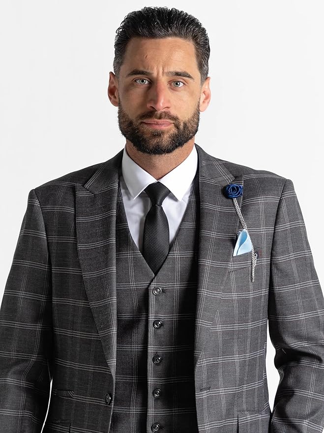 Grey Tweed Three Piece Suit â€“ White Check Tailored Fit Blazer, Waistcoat, and Trousers â€“ Elegant Vintage-Inspired Formalwear for Weddings and Special Occasions - The Tie Company