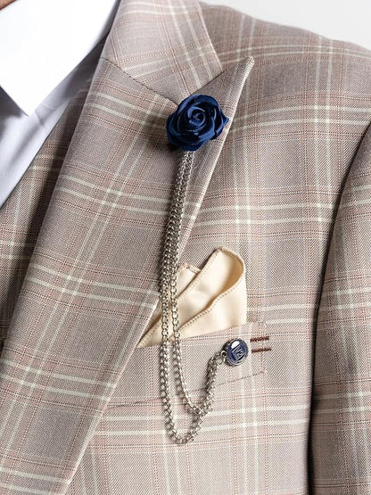 Champagne Tweed Three Piece Suit â€“ White and Light Brown Check Tailored Fit Blazer, Waistcoat, and Trousers â€“ Elegant Formalwear for Weddings and Special Occasions-Charles - The Tie Company