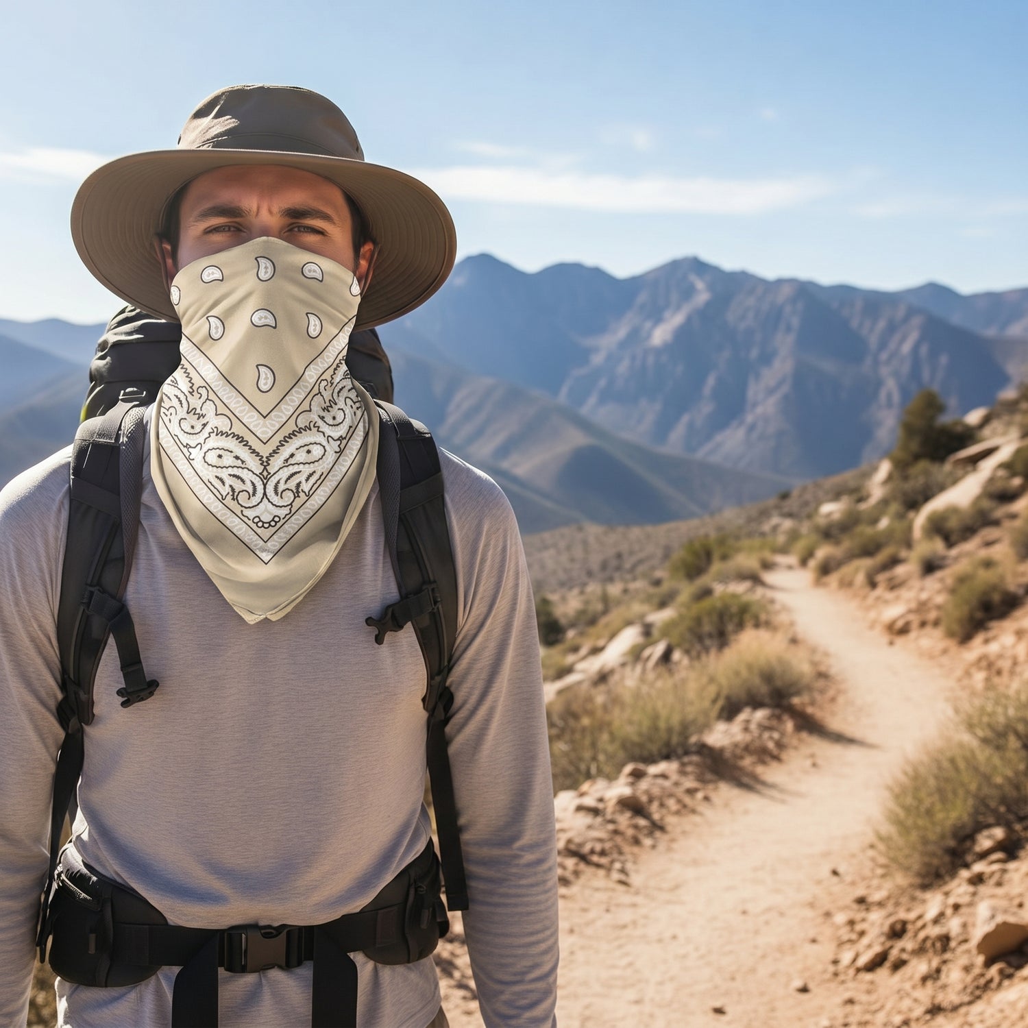 Beige Paisley Polyester Bandana
