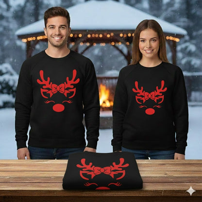 Adorable Reindeer Face with Bow (Reindeer Girl) – Black Sweatshirt