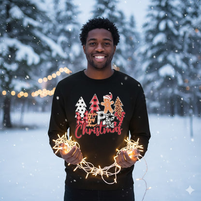 Patterned “MERRY Christmas” Gingerbread Design Black Pullover Sweatshirt