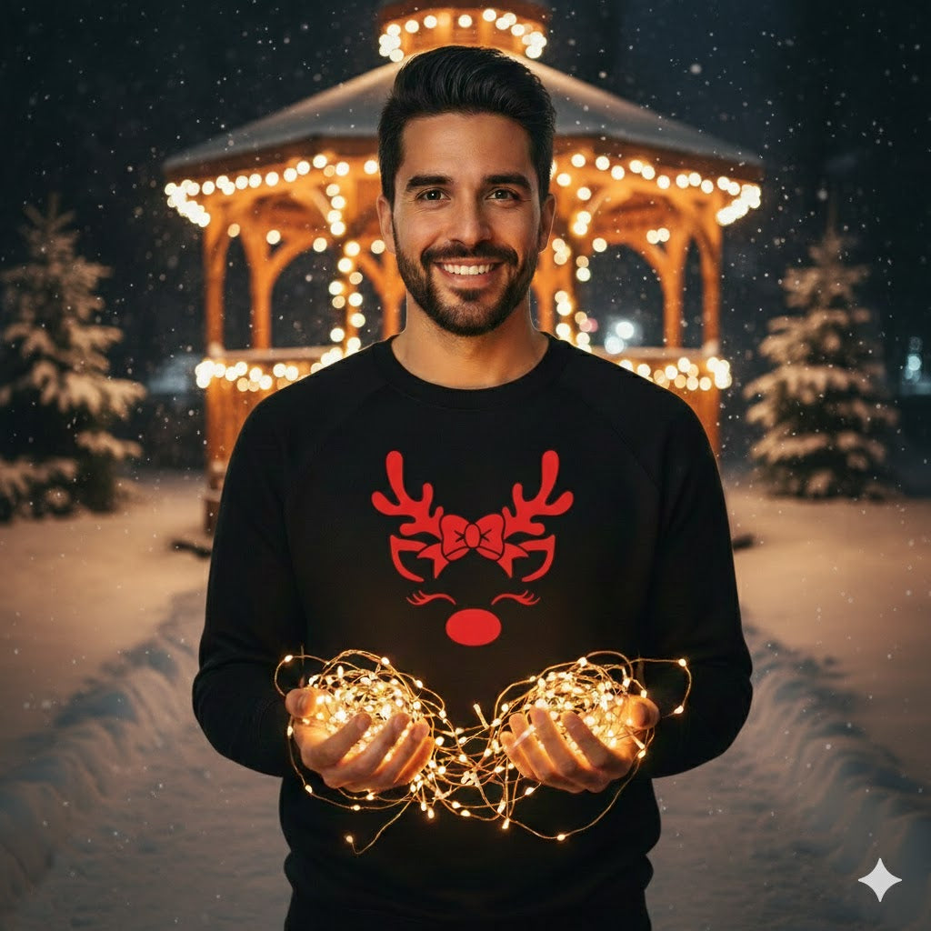 Adorable Reindeer Face with Bow (Reindeer Girl) – Black Sweatshirt