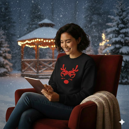 Adorable Reindeer Face with Bow (Reindeer Girl) – Black Sweatshirt