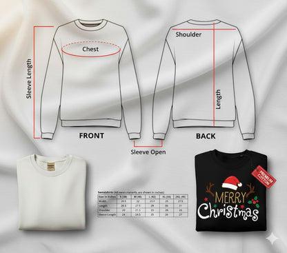 Merry Christmas with Santa Hat and Antlers – Black Sweatshirt