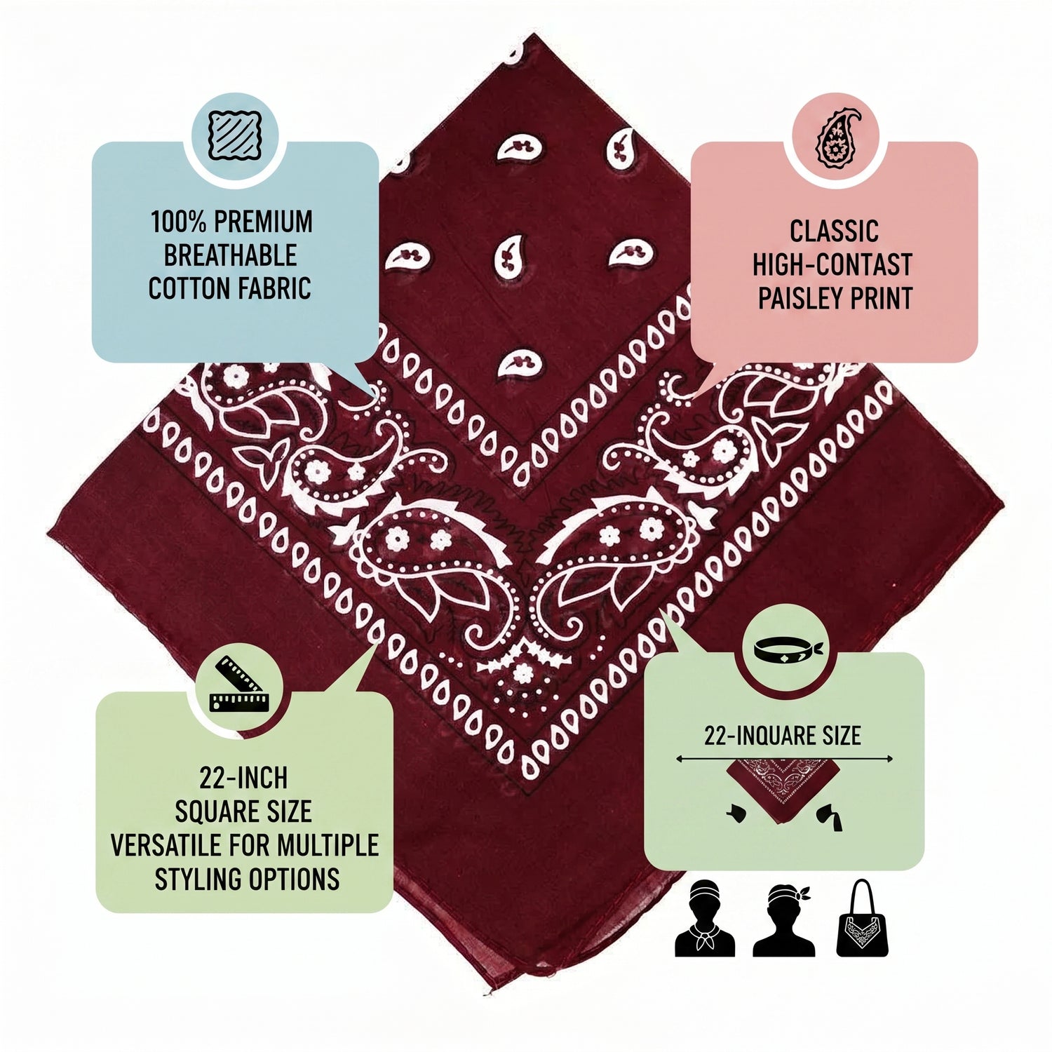 Brown Paisley Polyester Bandana