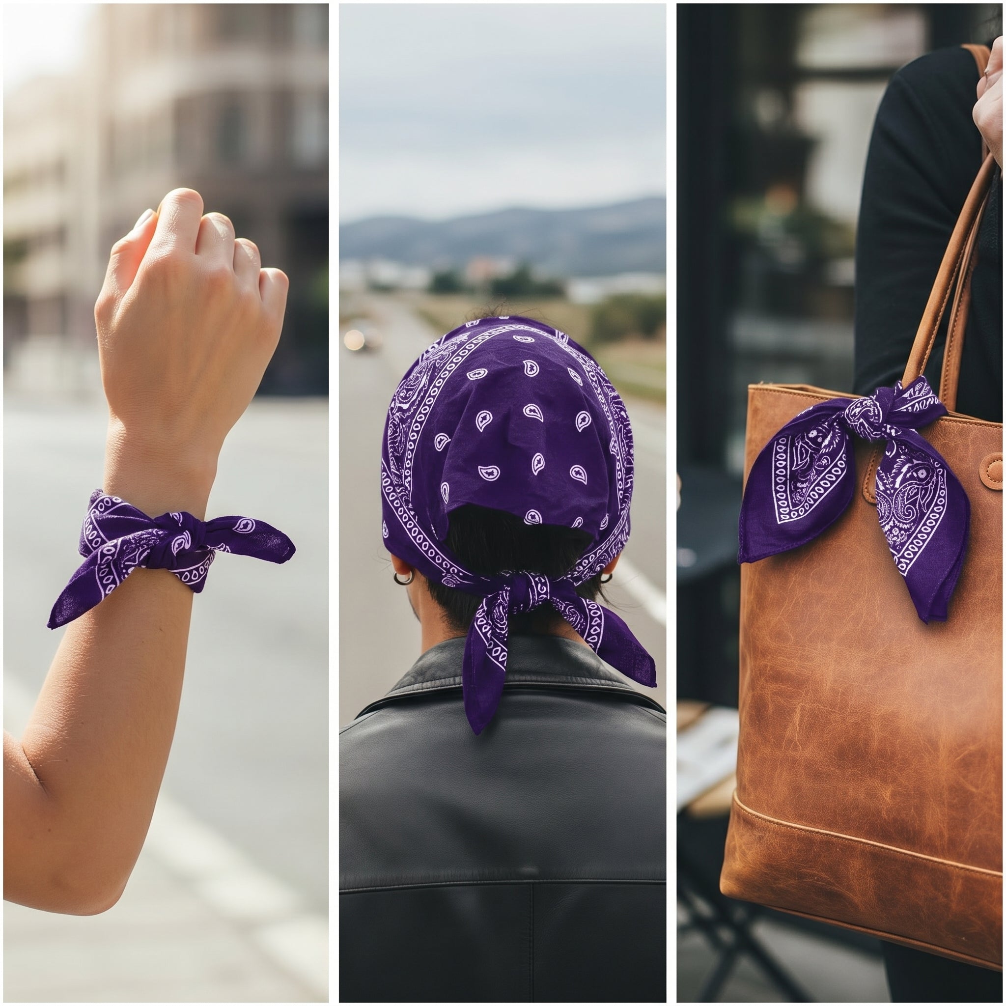 Dark Purple Paisley Cotton Bandana in 3 Pack