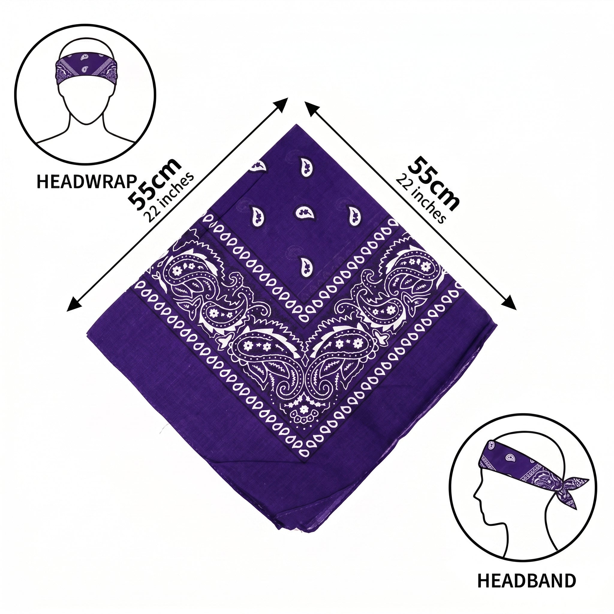 Dark Purple Paisley Cotton Bandana in 3 Pack