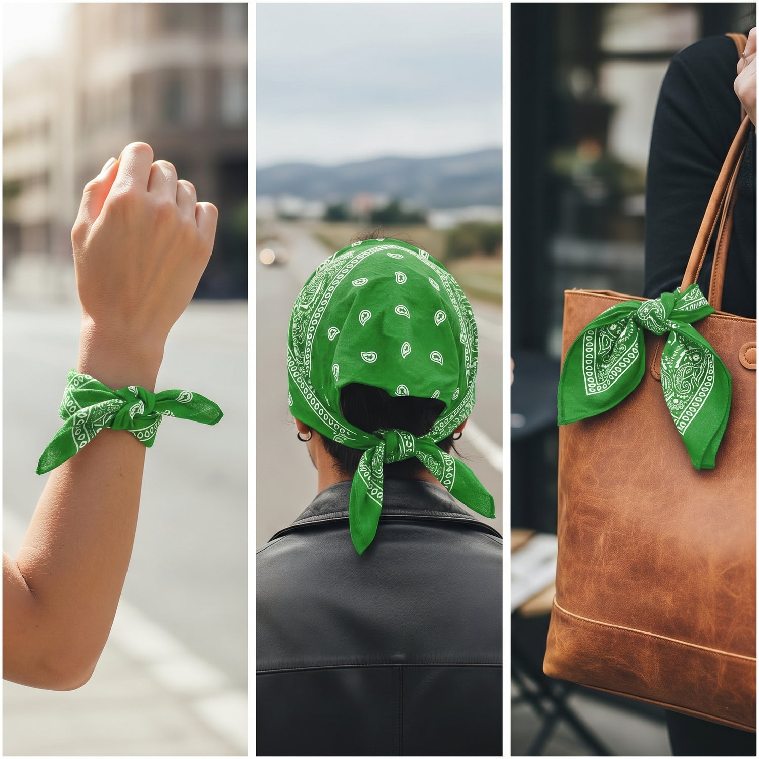 Green Paisley Polyester Bandana