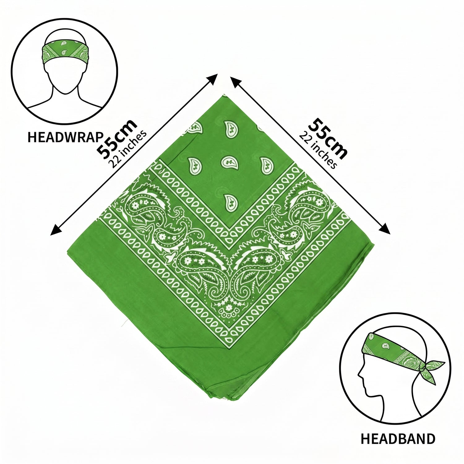 Green Paisley Polyester Bandana