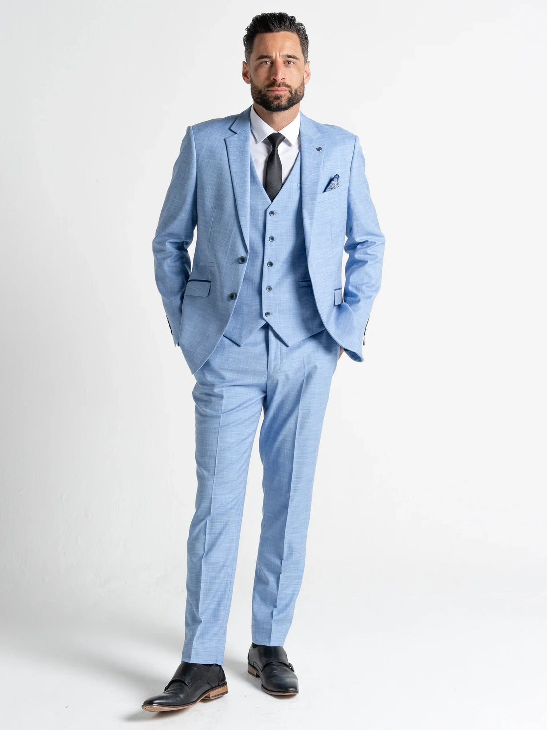 Henry Azure Blue 3-Piece Slim Fit Suit for Men