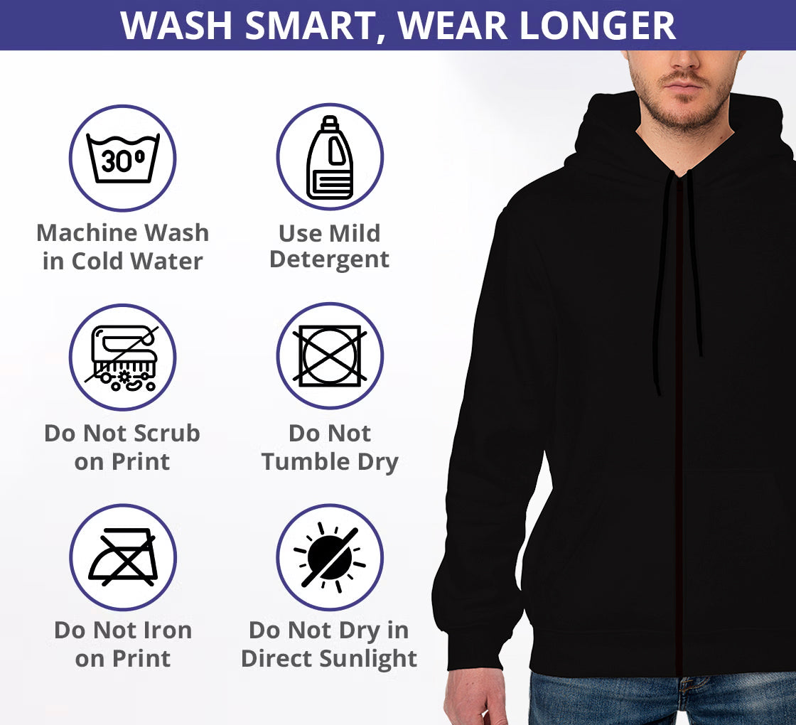 Mens Black Relaxed Fit Zip Up Hoodie Sweatshirt