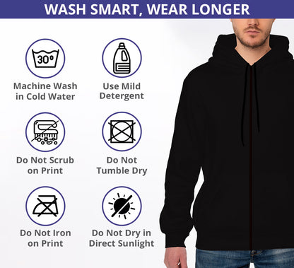 Mens Black Relaxed Fit Zip Up Hoodie Sweatshirt