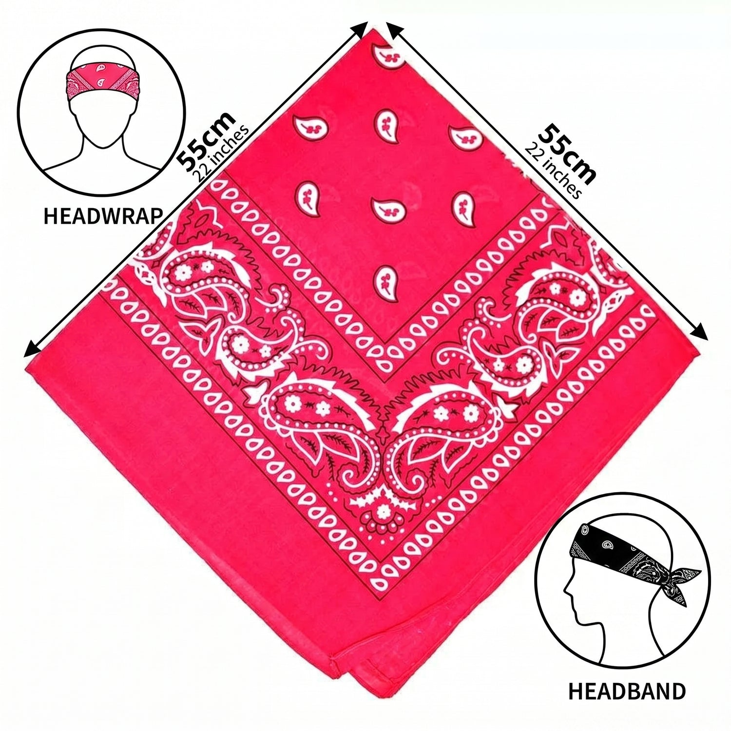 Hot Pink Paisley Cotton Bandana in 3 Pack