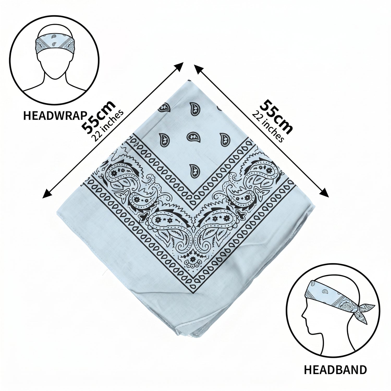 Light Blue Paisley Cotton Bandana