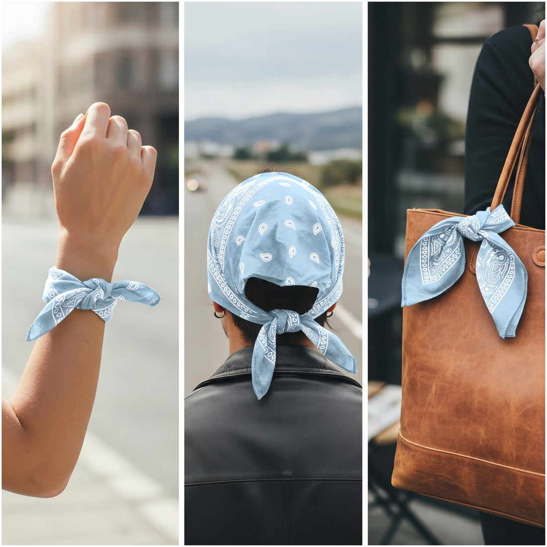 Light Blue Paisley Cotton Bandana