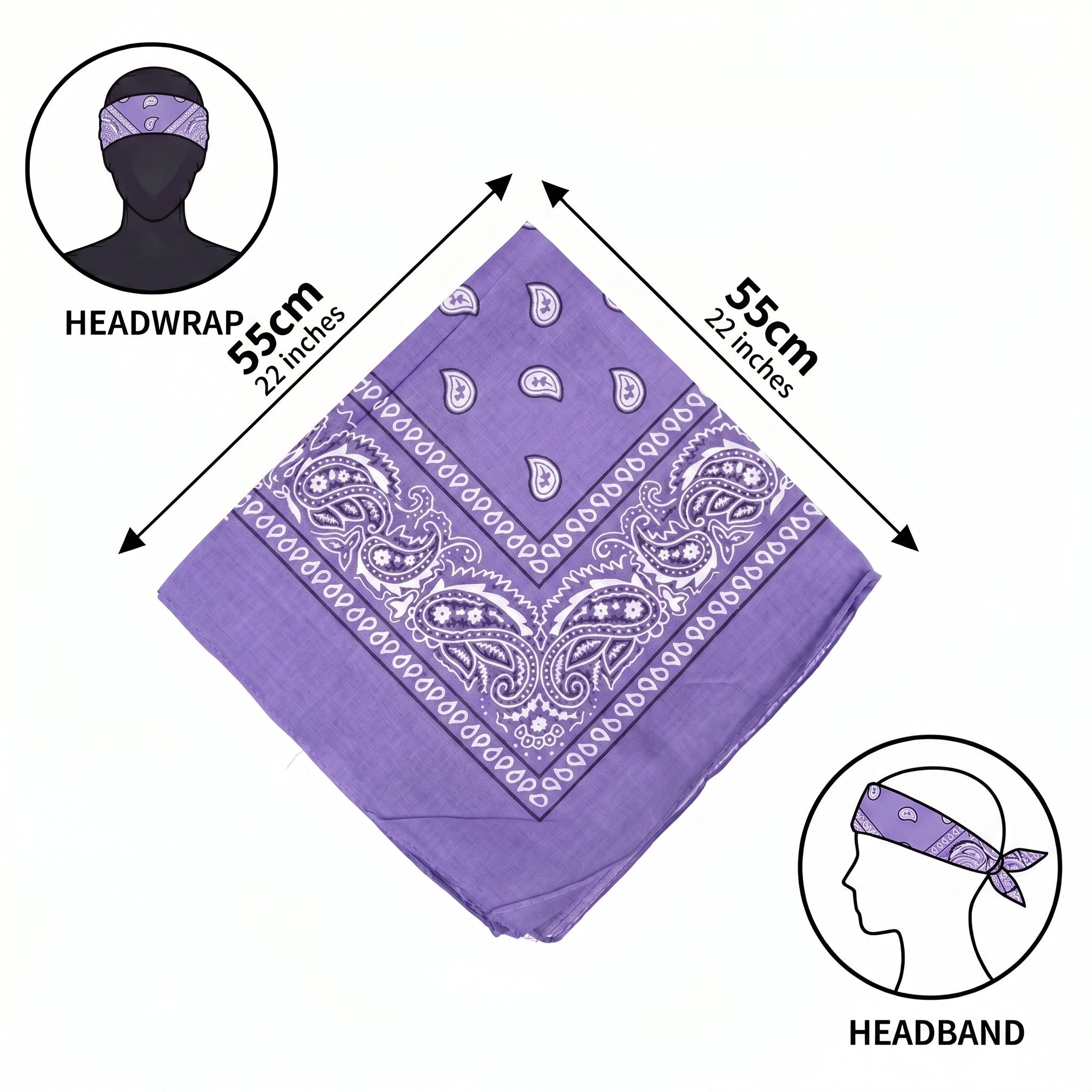 Light Purple Paisley Polyester Bandana