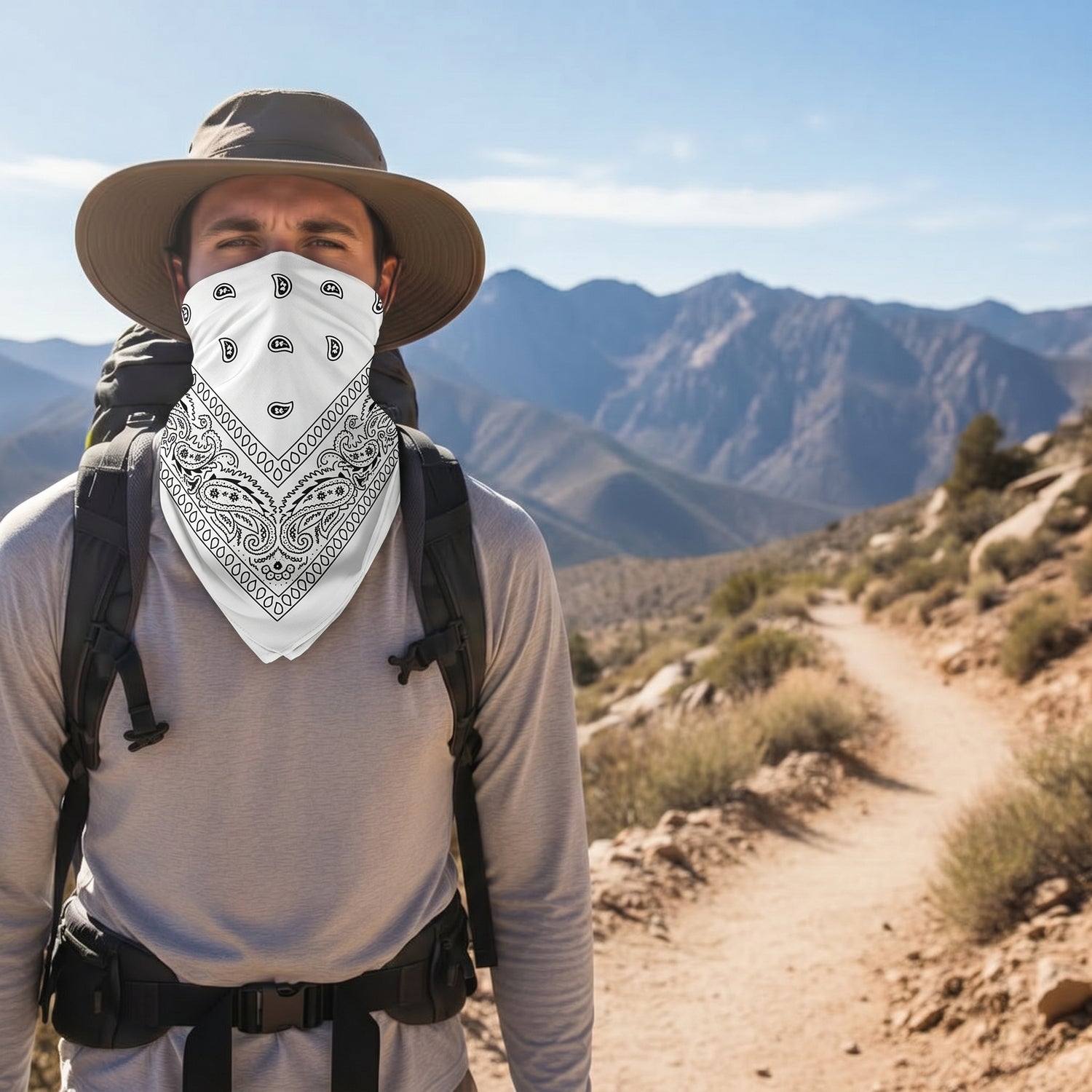 White Paisley Polyester Bandana