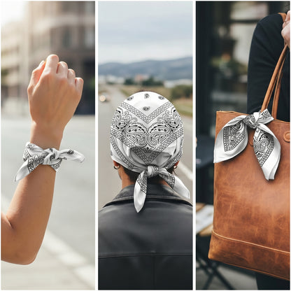 White Paisley Polyester Bandana