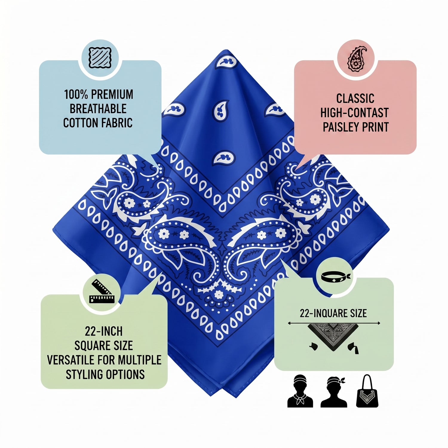 Royal Blue Paisley Cotton Bandana