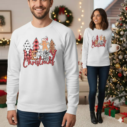 White Christmas Pullover Sweatshirt with Gingerbread “MERRY Christmas” Pattern