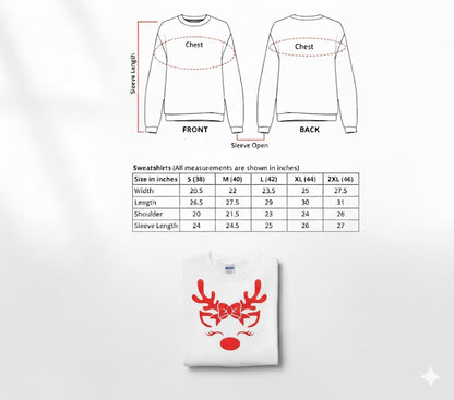 Adorable Reindeer Face with Bow (Reindeer Girl) – White Sweatshirt
