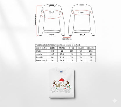 White “Merry Christmas” Sweatshirt with Santa Hat &amp; Antlers