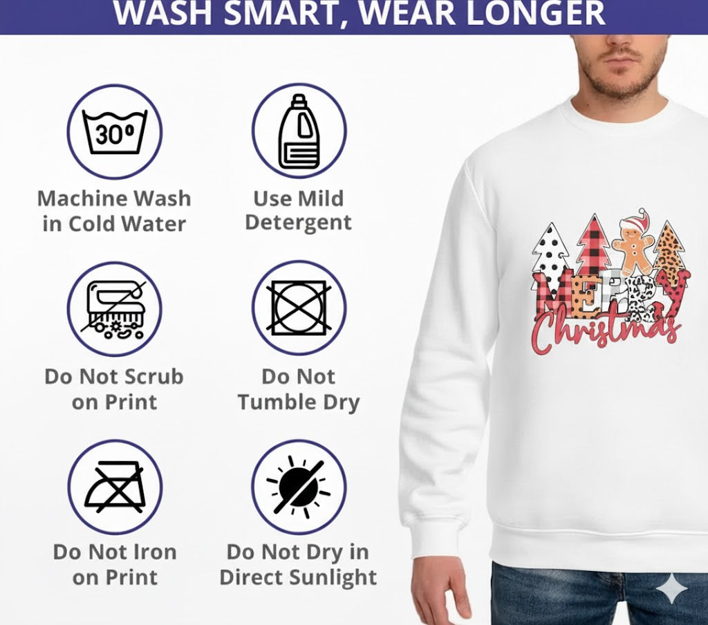 White Christmas Pullover Sweatshirt with Gingerbread “MERRY Christmas” Pattern