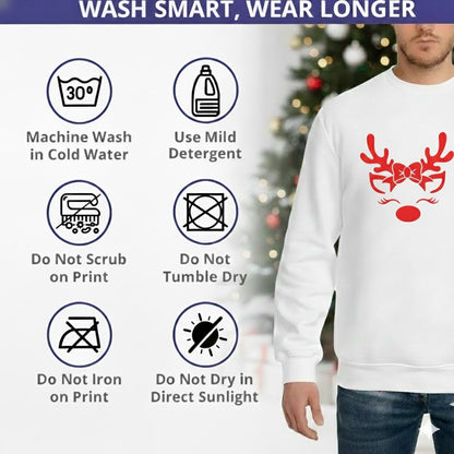 Adorable Reindeer Face with Bow (Reindeer Girl) – White Sweatshirt
