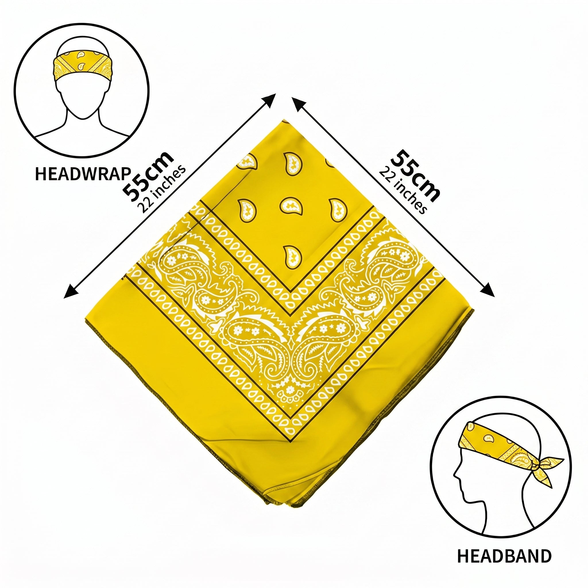 Yellow Paisley Cotton Bandana in 3 Pack