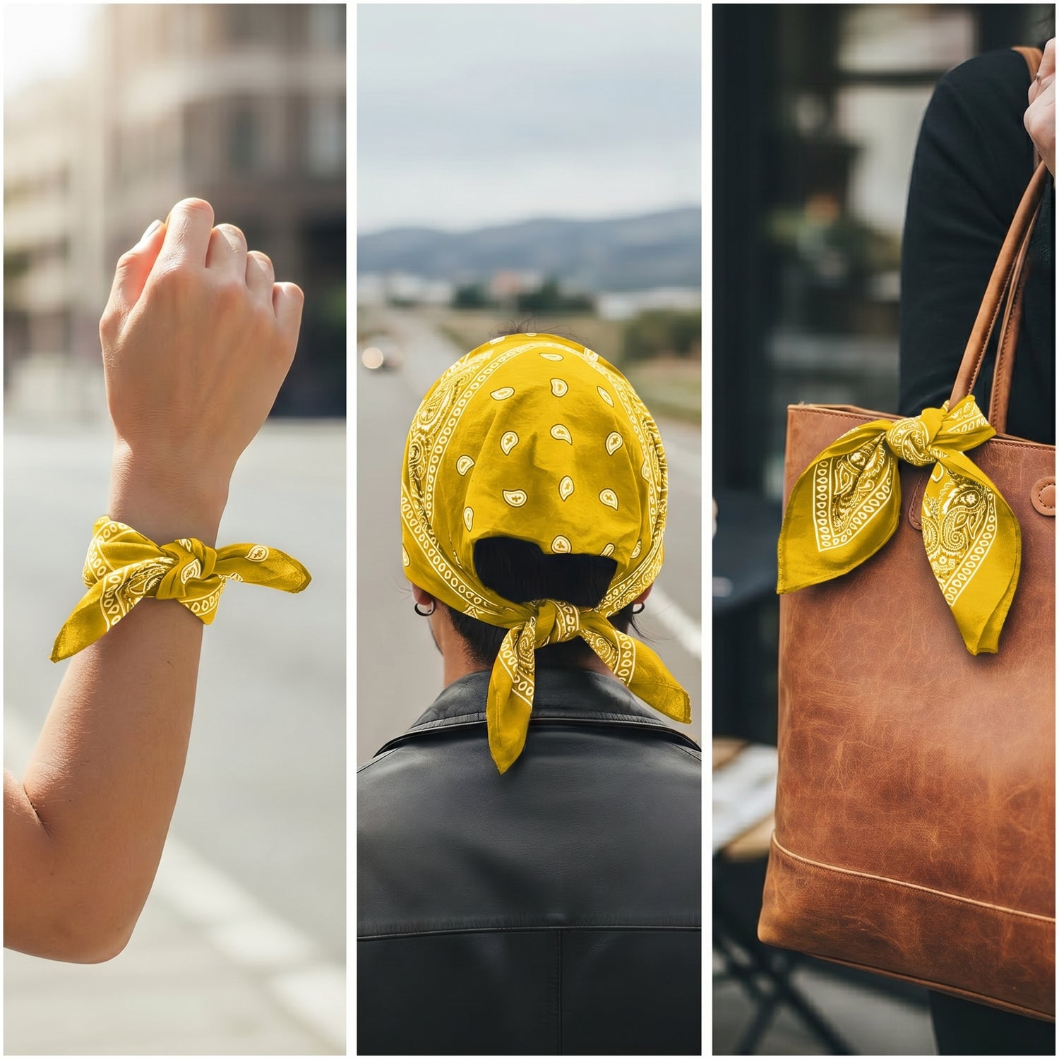 Yellow Paisley Cotton Bandana in 3 Pack