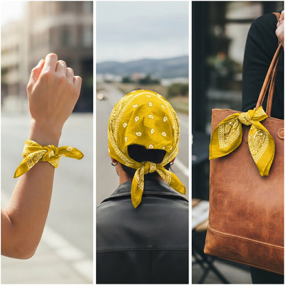 Yellow Paisley Cotton Bandana in 3 Pack