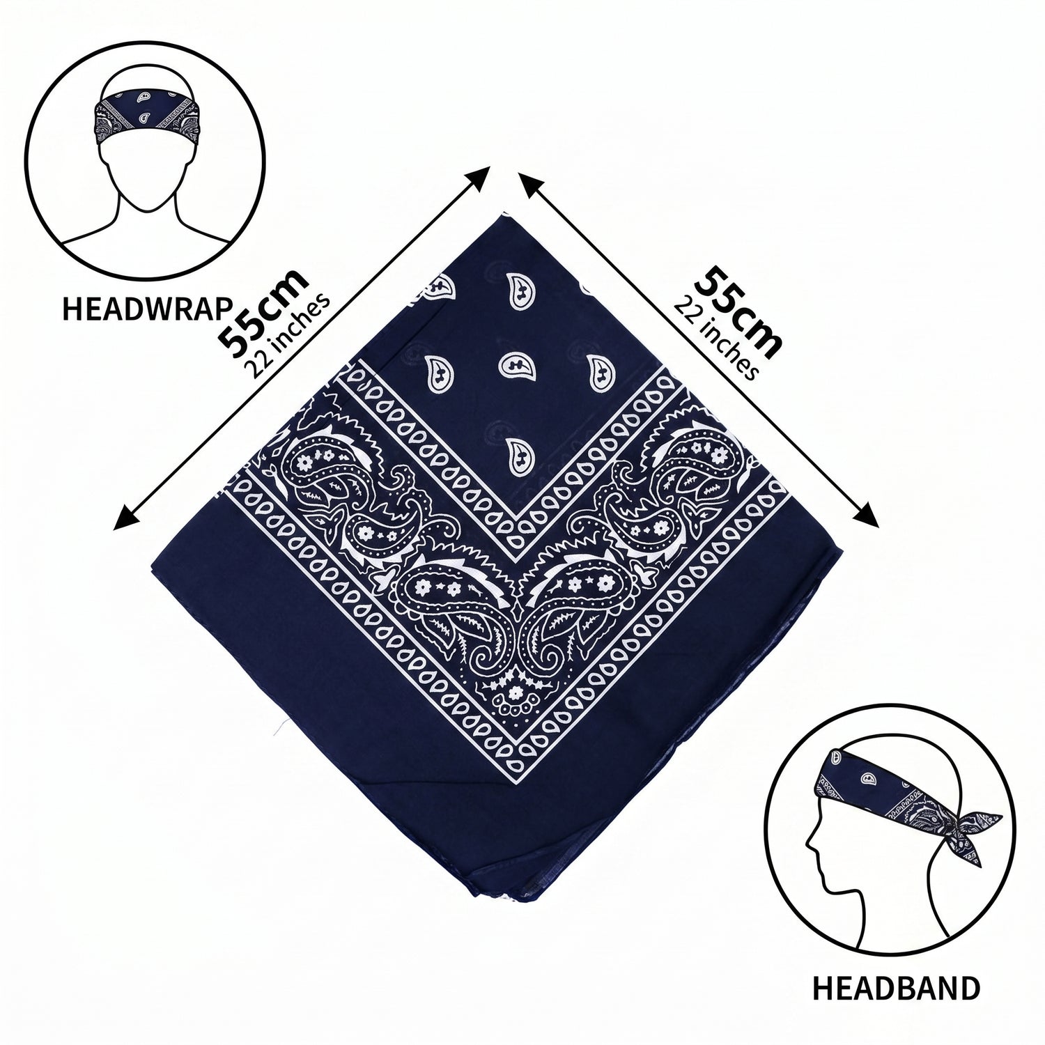 Navy Blue Paisley Cotton Bandana