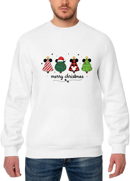 Whimsical Mickey Christmas Tree Lineup Sweatshirt – Cute Festive Holiday Disney-Inspired Jumper